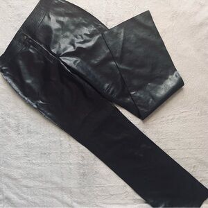 Vintage Vegan Faux Leather High-Waisted Seamed Straight Leg Ankle Pants Black
